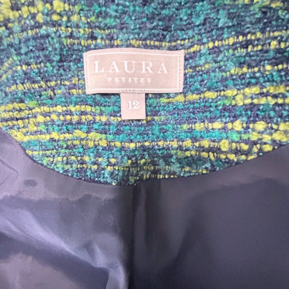 Laura Petites Classic Chic Tweed Jacket Green Teal Navy – US 12P - Picture 2 of 9